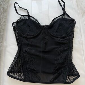 White Fox Black Lace Corset in Size XS